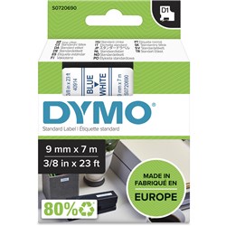 Dymo D1 9mmx7M Blue On White Label Tape