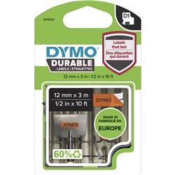 Dymo D1 Durable 12mmx3m Black on Orange Label Tape