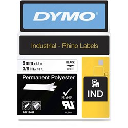 Label Tape Dymo Rhinopro 9mmx5.5M White Permanent Poly