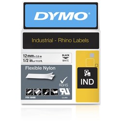 Label Tape Dymo Rhinopro 12mmx3.5M White Flexible Nylon