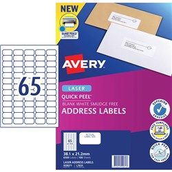 Label Laser Avery Mini Address L7651-100 38.1X21.2mm 65 P/Page