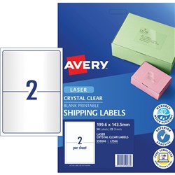 Avery L7167-20 199.1X143.5mm 2 P/Page Clear Laser Shipping Labels