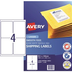 Avery L7169 Smooth Feed Label Laser 4/Sht 99.1X139Mm Wht