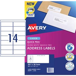 Avery L7163-20 99.1X38.1mm 14 P/Page Laser Address Labels