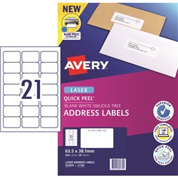 Label Laser Avery Address L7160-20 63.5X38.1mm 21 P/Page