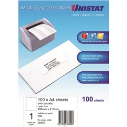 Label Laser/Ijet/Copier Unistat 1 P/Page Back Slit