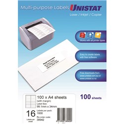 Label Laser/Ijet/Copier Unistat 16 P/Page With Margin