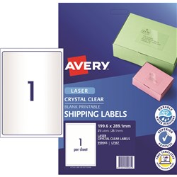 Avery L7567-25 199.6X289.1mm 1 P/Page Clear Laser Shipping Labels