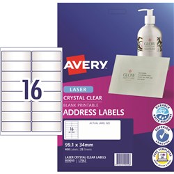 Label Laser Avery Address L7562-25 Clear 99.1X34mm 16 P/Page