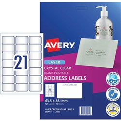 Avery 21UP 63.5x38.1mm Clear L7560 Quick Peel Laser Labels