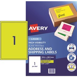 Label Laser Avery Signalling L7167fy-25 Fluro Yellow 199.6x289.1mm 1 P/pag