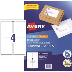 Avery Internet Shipping Labels L7169 4L/P/Sht 99.1X139mm