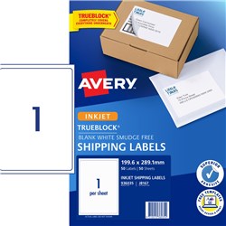 Label Inkjet Avery Shipping J8167-50 199.6X289.1mm 1 P/Page