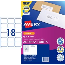 Label Inkjet Avery Address J8161 63.5X46.6mm 18 P/Page