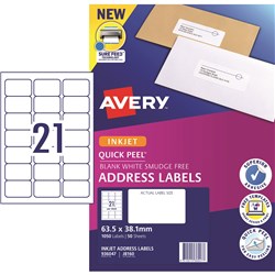 Label Inkjet Avery Address J8160-50 63.5X38.1mm 21 P/Page