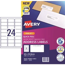 Label Inkjet Avery Address J8159-50 64x33.8mm 24 P/page