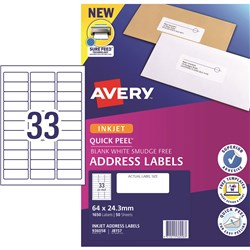 Label Inkjet Avery Address J8157-50 64X24.3mm 33 P/Page