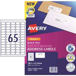 Label Inkjet Avery Mini Address J8651-50 38.1X21.2mm 65 P/Page