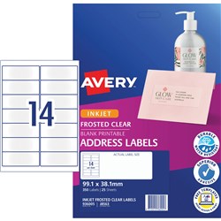 Label Inkjet Avery Address J8563-25 Clear 99.1X38.1mm 14 P/Page