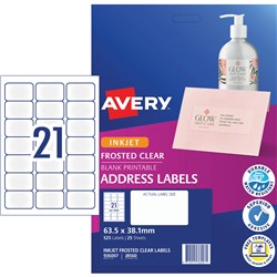 Label Inkjet Avery Address J8560-25 Clear 63.5X38.1mm 21 P/Page