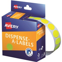 Label Avery Dispenser Pack Circle 14mm Fluro Yellow