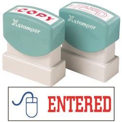 X-Stamper 2027 Entered Icon Red/Blue Self Inking Stamp