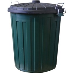 Italplast Garbage Bin 75Lt Round Grn Base Blk Lid