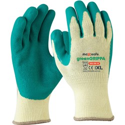 Maxisafe Grippa Glove Knitted Poly Cotton Large Green Latex Palm