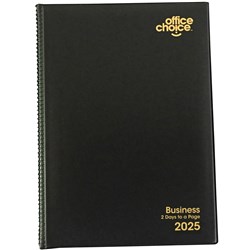 Office Choice 2025 A5 Business Black PVC 2 Day To Page 1hr Appointment Diary