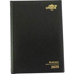 Office Choice 2025 A5 Business Black PVC Week To View 1hr Appointment Diary