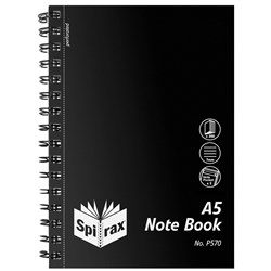 Spirax P570 A5 200pg Notebook With 2 Note Pockets PVC Cover