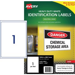 Avery L7067 White 199.6x289.1mm Safety & Industrial Removable Heavy Duty La