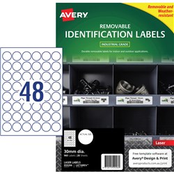 Avery L4716 White 30mm Round Safety & Industrial Removable Heavy Duty Label