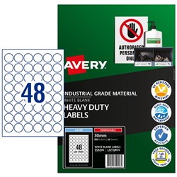 Avery L4716 White 30mm Round Safety & Industrial Removable Heavy Duty Label