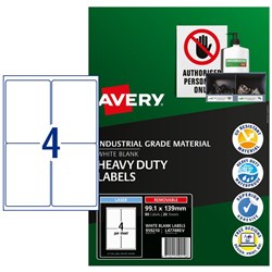 Avery L4774 White 99.1x139mm Safety & Industrial Removable Heavy Duty Label