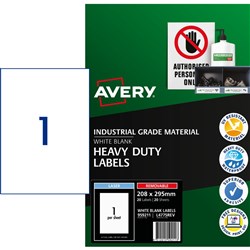 Avery L4775 White 208x295mm Safety & Industrial Removable Heavy Duty Labels
