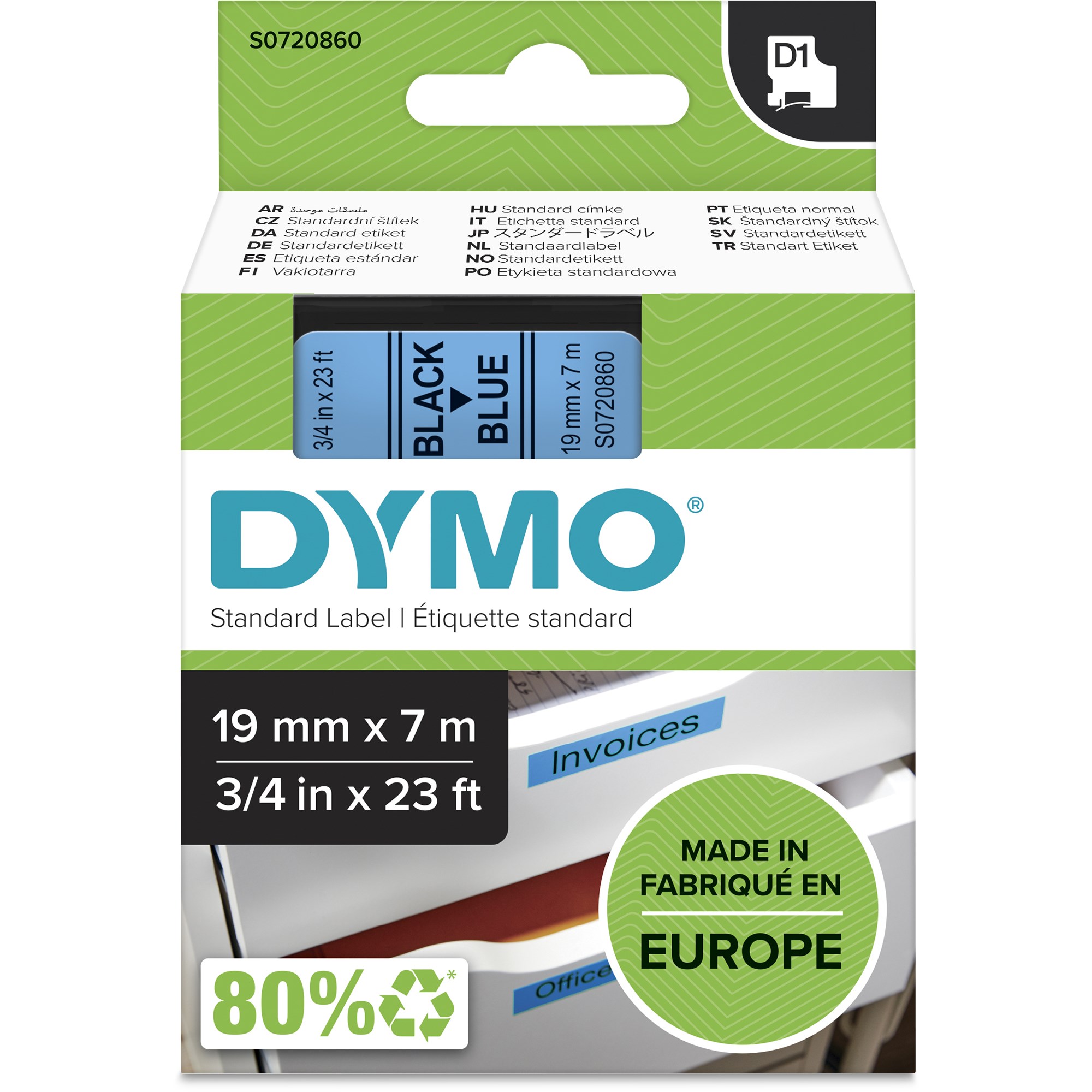 Dymo Labels  Tapes Tape Label Dymo D1 19Mmx7M Black On Blue United  Office Choice